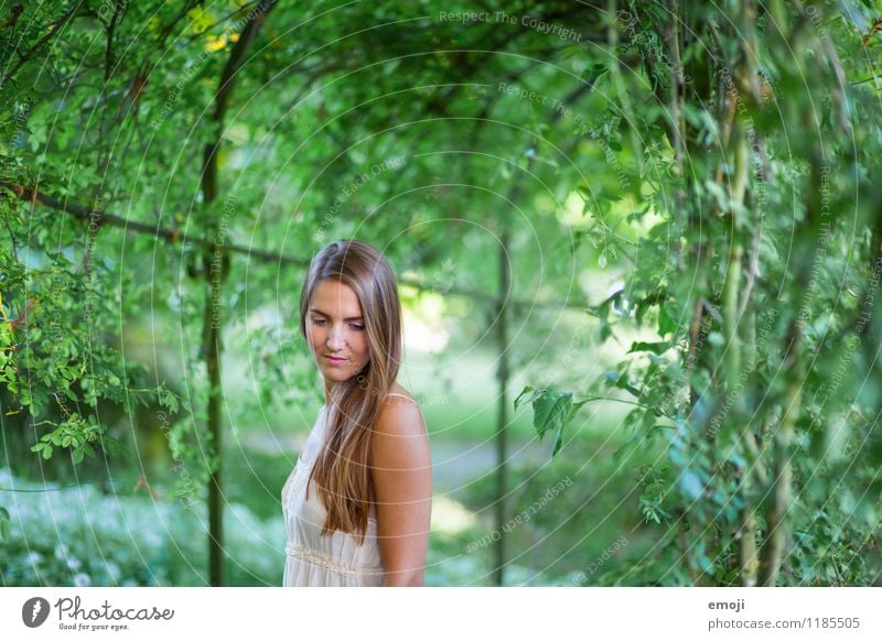 Park feminin Junge Frau Jugendliche 1 Mensch 18-30 Jahre Erwachsene brünett langhaarig schön natürlich grün Romantik verträumt Farbfoto Außenaufnahme Tag