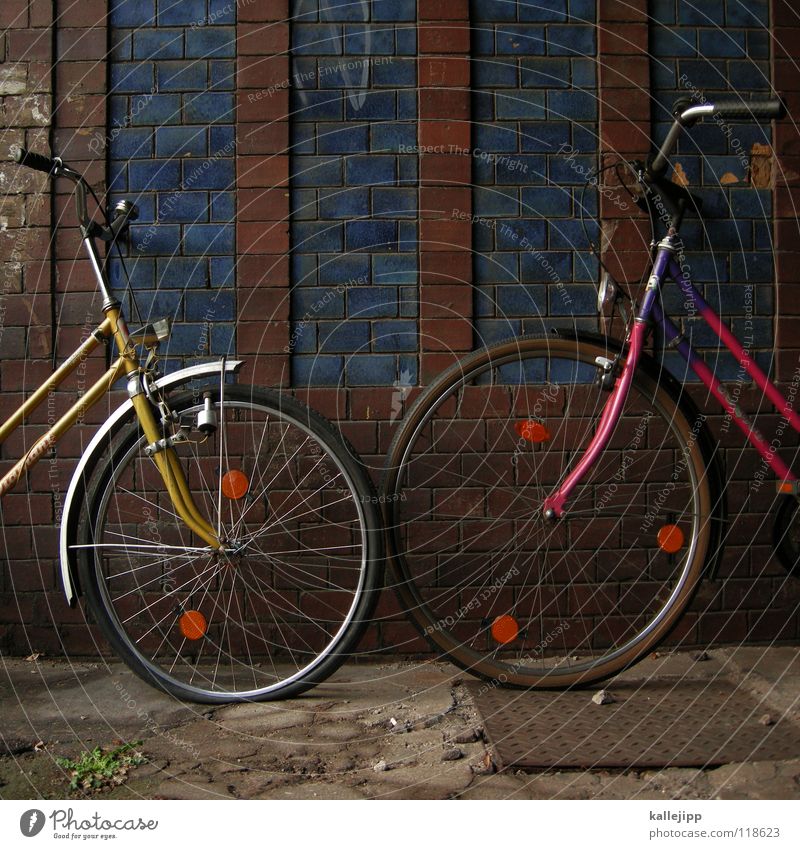 fahrradtreff Fahrrad Oldtimer Rad Hinterhof Gitter Einfahrt Abstellplatz Billig ökologisch Klimaschutz Gummi Silhouette Ständer Mauer Rücklicht Kotflügel Felge