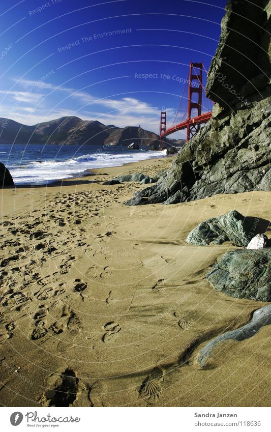 Golden Gate Bridge San Francisco Strand Meer Ferien & Urlaub & Reisen Fußspur Brücke Sand