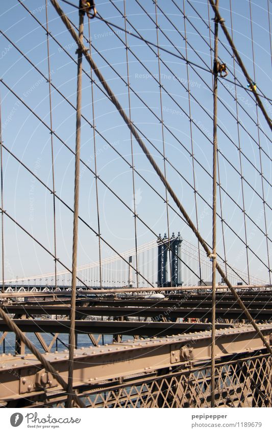 Manhattan Bridge Ferien & Urlaub & Reisen Tourismus Sightseeing Städtereise New York City Stars and Stripes Hauptstadt Stadtrand Skyline Brücke Mauer Wand