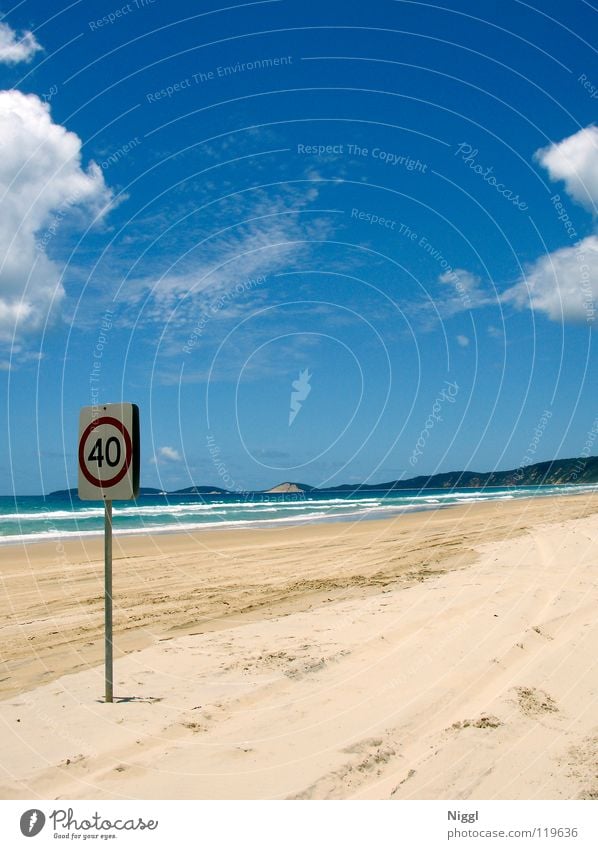 maximal 40 Strand Meer Australien Queensland Sommer Ferien & Urlaub & Reisen Einsamkeit Geschwindigkeit Geschwindigkeitsbegrenzung Wellen Pazifik Verkehr Wolken