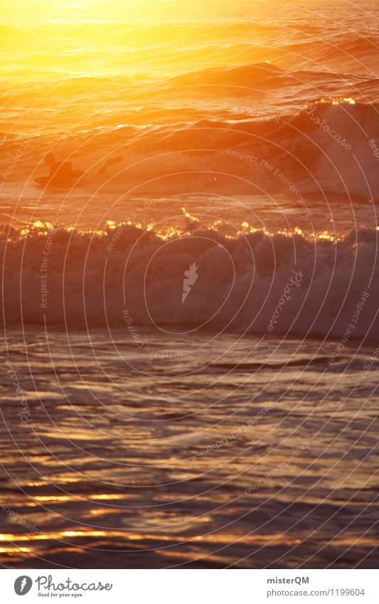 sunset surf. Kunst Abenteuer ästhetisch Zufriedenheit Surfer Surfen Wellengang Wellenform Wellenschlag Wellenlinie Wellenkuppe Sport sportlich Sommerurlaub