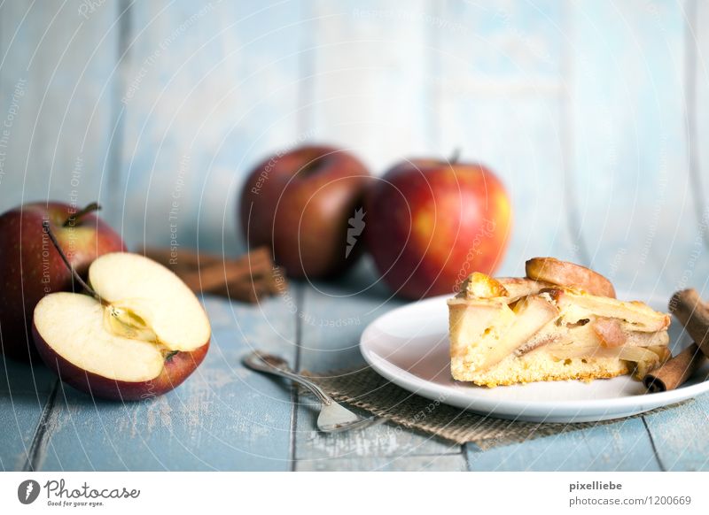 Apfelkuchen mit Äpfeln und Zimt Lebensmittel Frucht Teigwaren Backwaren Kuchen Dessert Süßwaren Ernährung Essen Kaffeetrinken Vegetarische Ernährung Geschirr
