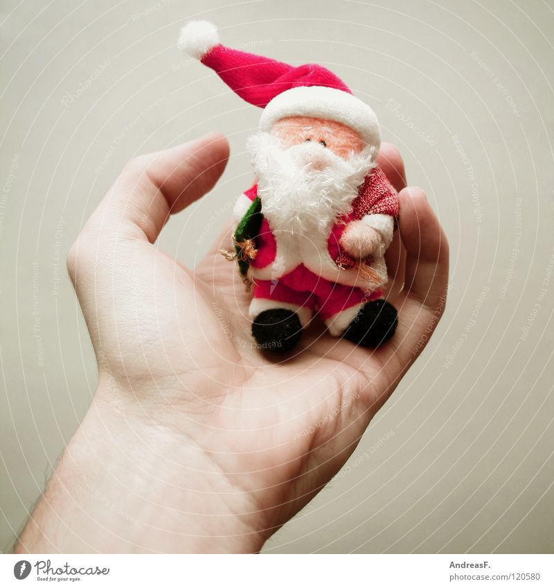 bis bald! Weihnachtsmann Winter Dezember Dekoration & Verzierung Weihnachtsdekoration verschönern Bart Hand Handfläche Weihnachten & Advent sitzen festhalten