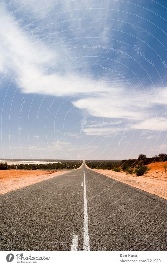 Weiter. Gerade. Aus. Tralien. Australien Outback heiß Physik rot braun grau Asphalt geradeaus transpirieren Landweg fahren Wolken Monkey Mia Sträucher