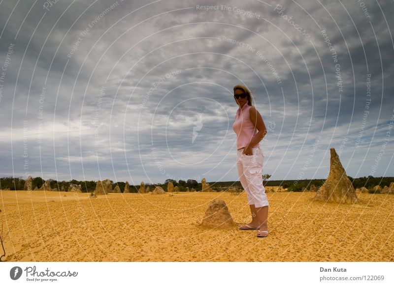 Pinnacles Desert Australien heiß Physik transpirieren Wolken Nambung National Park Kalk hart Sträucher Ferien & Urlaub & Reisen Wohlgefühl Fröhlichkeit genießen