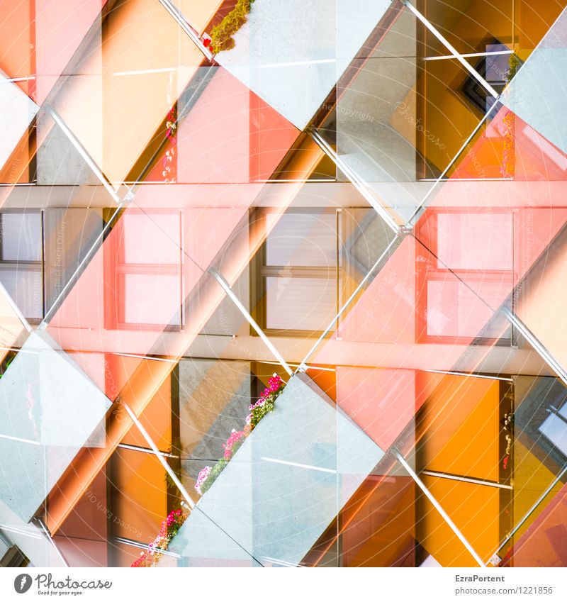 Balkonset elegant Stil Design Häusliches Leben Wohnung Blume Stadt Haus Fassade Linie Streifen ästhetisch orange Farbe Doppelbelichtung Dekoration & Verzierung
