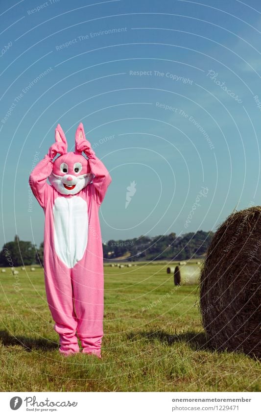Hat du... Kunst Kunstwerk ästhetisch Ostern Hase & Kaninchen Hasenohren Hasenjagd Hasenpfote Flucht fixieren bereit rosa Kostüm Karnevalskostüm Wiese