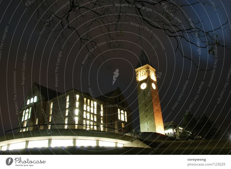 Cornell Night New York State USA Bildung Ithaca Cornell Tower Winter Night Uris Library Olin Library Big Red Study