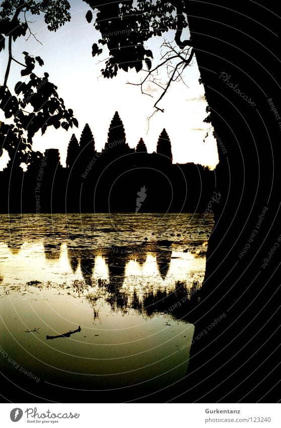 Schattenspiele in Angkor Angkor Wat Kambodscha Asien Reflexion & Spiegelung Tempel Abenddämmerung Sonnenuntergang Abendsonne See Khmer Denkmal Wahrzeichen Baum