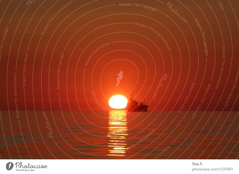 in den Sonnenuntergang Umwelt Natur Landschaft Wasser Himmel Wolkenloser Himmel Sonnenaufgang Ostsee Meer Verkehrsmittel Verkehrswege Berufsverkehr Schifffahrt