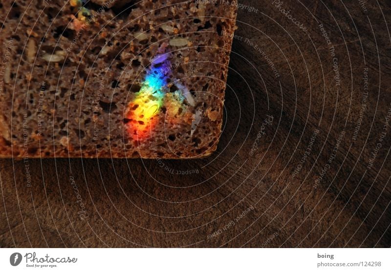geschnitten Brot Regenbogen Lichtbrechung Prisma Spektralfarbe Strahlung Halo RGB grün gelb mischen mehrfarbig Symbole & Metaphern Toleranz Vielfältig Hoffnung