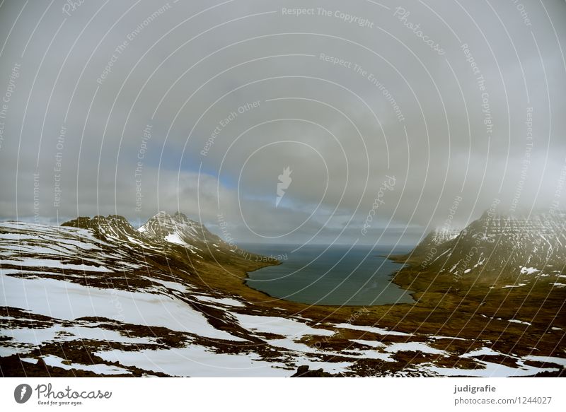 Island Umwelt Natur Landschaft Urelemente Erde Himmel Wolken Klima Schnee Berge u. Gebirge Schneebedeckte Gipfel Küste Fjord Meer Westfjord