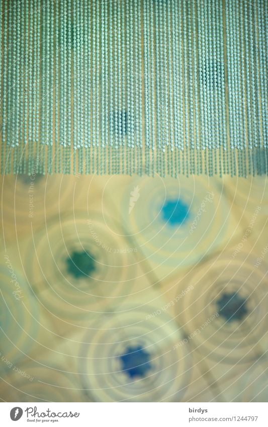 Vorhang abstrakt Dekoration & Verzierung Tapete Ornament Kreis Quadrat ästhetisch außergewöhnlich einzigartig positiv blau gelb gold türkis Stil Stimmung Design
