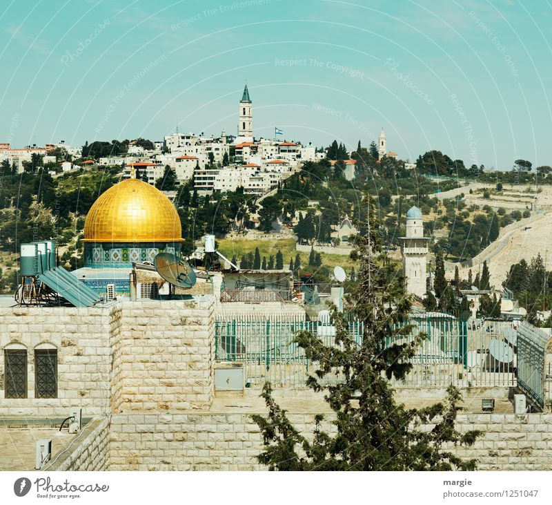 Blick auf den Felsendom von Jerusalem Ferien & Urlaub & Reisen Tourismus Ferne Freiheit Kunstwerk Kultur Klagemauer Israel Naher und Mittlerer Osten Haus Dom