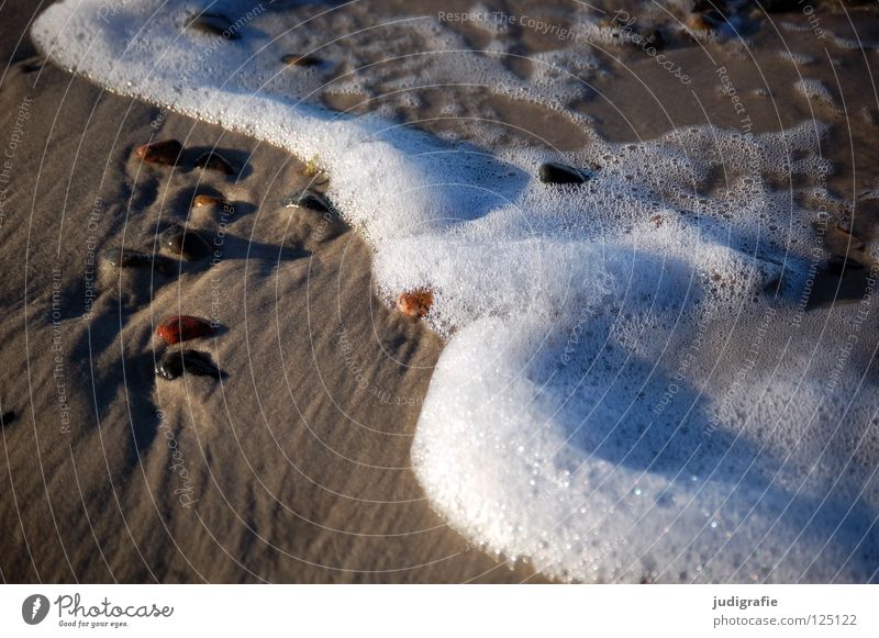 Strand Küste Gischt Luft Schaum salzig fein nass See Meer Weststrand schön Umwelt ruhig Ferien & Urlaub & Reisen Farbe Sand Stein Wasser blasen Salz
