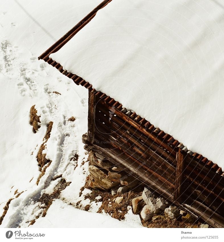 Hüttenzauber Holz Winter kalt Vogelperspektive braun weiß verfallen Schweiz Schnee Bergidylle Berge u. Gebirge Sennhütte Alm