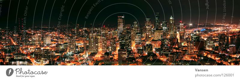 Seattle@Night Stadt Panorama (Aussicht) dunkel Langzeitbelichtung Gefäße Hochhaus USA Licht Skyline groß Panorama (Bildformat)