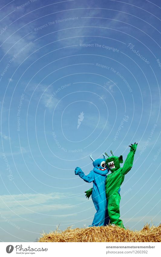 Vieraugenparty Kunst Kunstwerk ästhetisch Monster Außerirdischer außerirdisch Ungeheuer ungeheuerlich blau grün Karnevalskostüm Freude spaßig Spaßvogel