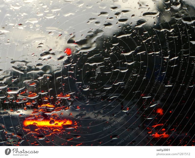 Rotlicht im Regen... schlechtes Wetter Ampel PKW warten bedrohlich dunkel kalt nass rot Einsamkeit gefährlich Stress Aggression Endzeitstimmung