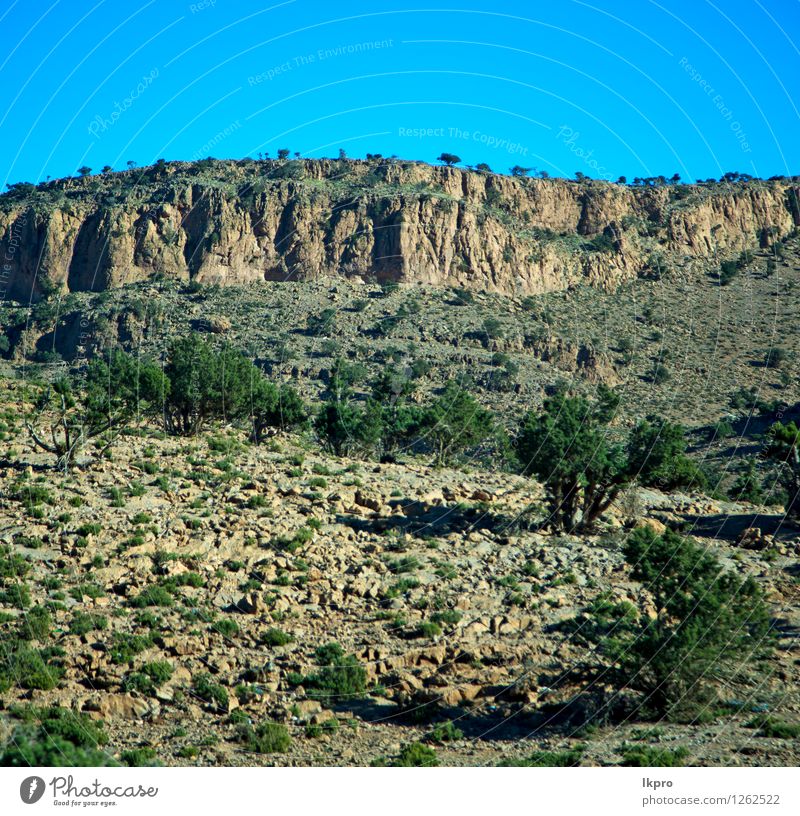 Tal in Afrika Marokko der trockene Berg des Atlasses Sommer Winter Berge u. Gebirge Natur Landschaft Pflanze Himmel Horizont Klima Hügel Felsen Stein Linie alt
