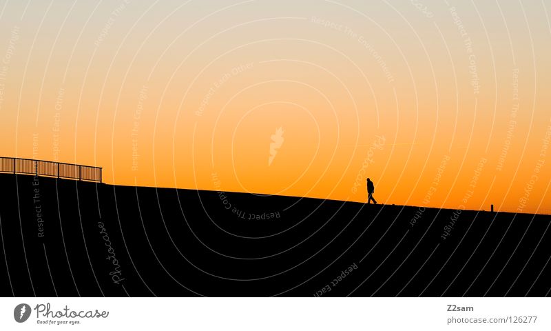allein auf weiter flur Einsamkeit Mann Sonnenuntergang Physik gehen Leitersprosse schwarz Erholung Mensch Himmelskörper & Weltall Wärme scharz Silhouette laufen