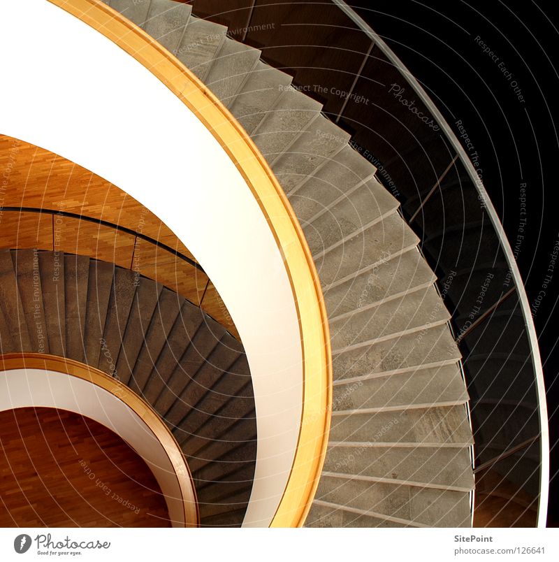 Treppe Treppengeländer Innenarchitektur rund weiß braun beige grau Architektur Aufsiteg Abstieg Schnecke