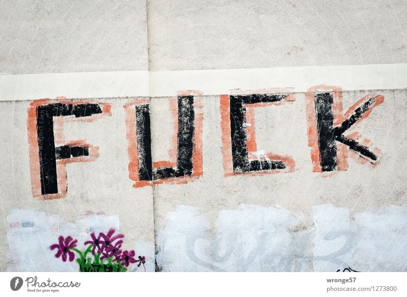 FUCK Mauer Wand Schriftzeichen Graffiti Aggression rebellisch Stadt grau rot schwarz Stimmung Verzweiflung Verachtung Wut Ärger Frustration Schimpfwort