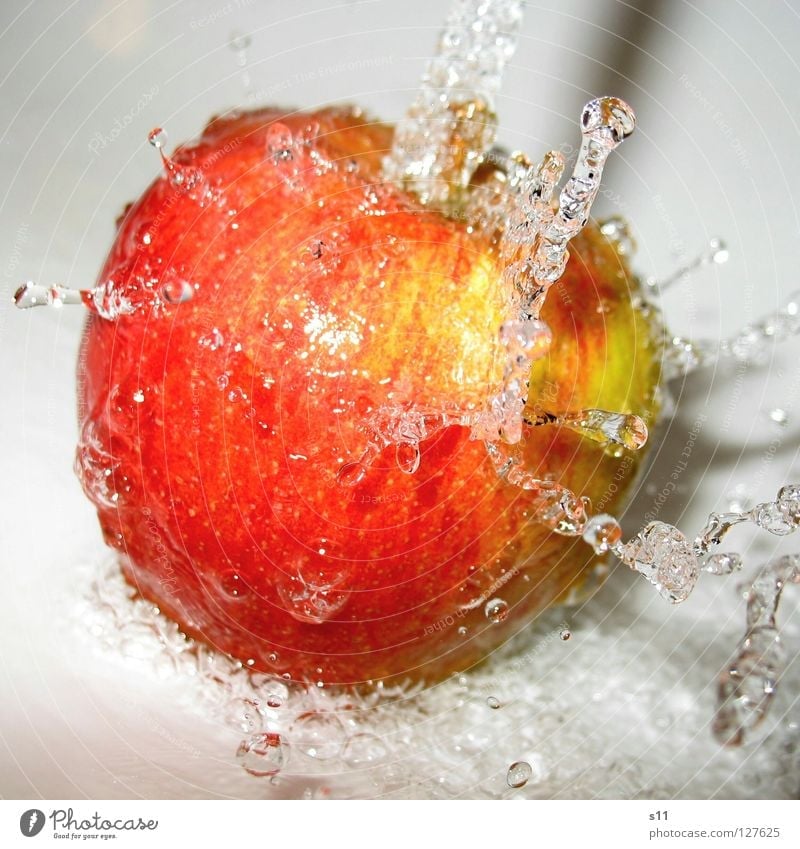 ApfelSprudel Frucht Ernährung Haut Gesundheit Natur Wasser Wassertropfen frisch rund saftig süß Wut gelb grün rot Durst knackig Vitamin Fruchtzucker Zucker