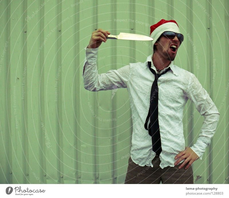 Der mit der roten Mütze Weihnachtsmann Weihnachten & Advent Nikolausmütze Hemd Krawatte Anzug schick Sonnenbrille lässig beweglich verrückt Dummkopf Selbstmord