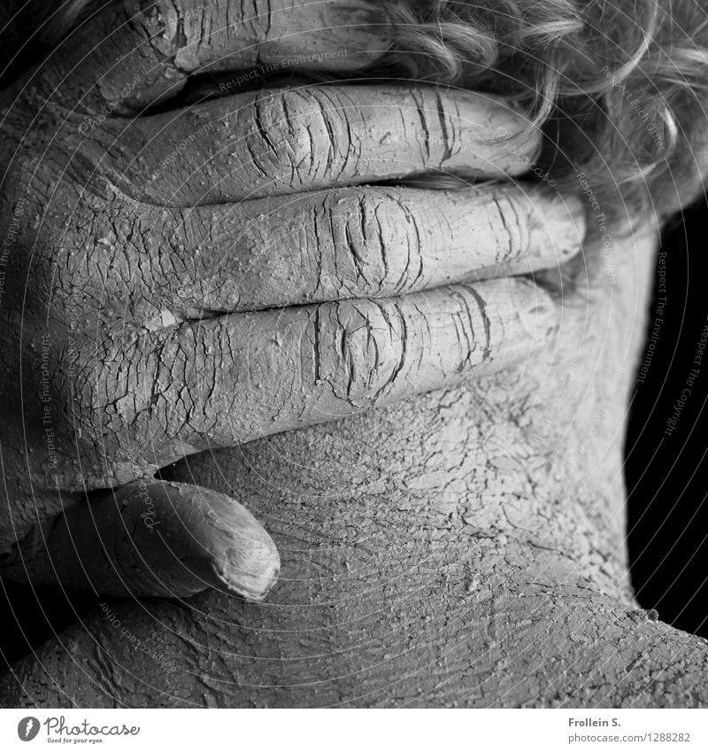 Haut und Haar 2 maskulin Mann Erwachsene Männlicher Senior Kopf Haare & Frisuren Hand Finger Hals Nacken Hautfalten 1 Mensch 45-60 Jahre grauhaarig Locken Linie