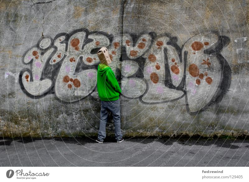 Erwischt grün Selbstportrait Freude Jugendliche Graffiti Wandmalereien Maske grafitti selbstbildniss