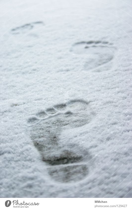 Spuren hinterlassen Fußspur Barfuß kalt frieren entkleiden vorwärts marschieren wandern verfolgen Winter weiß schießen Eindruck Fährte unterwegs Armut Zehen 5