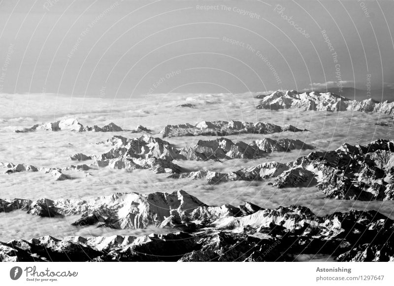über den Alpen Umwelt Natur Landschaft Himmel Wolken Horizont Wetter Schönes Wetter Schnee Felsen Berge u. Gebirge Gipfel Schneebedeckte Gipfel Gletscher