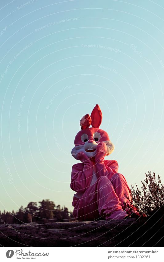 NA SOWAS! Kunst Kunstwerk ästhetisch Hase & Kaninchen Hasenohren Hasenjagd Hasenbraten Hasenzahn rosa Karnevalskostüm verkleidet Blauer Himmel Entsetzen