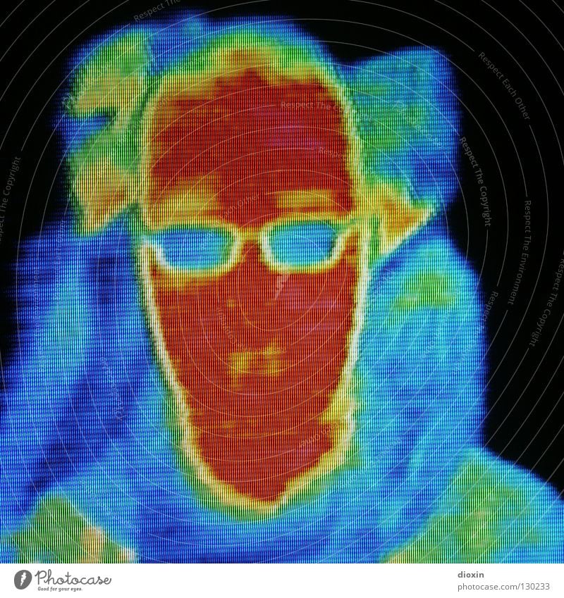 Me & the Heat #2 mehrfarbig Kunstlicht Licht Porträt Wissenschaften Mensch Mann Kopf Wärme Brille kalt Farbe Physik Selbstportrait Infrarotaufnahme