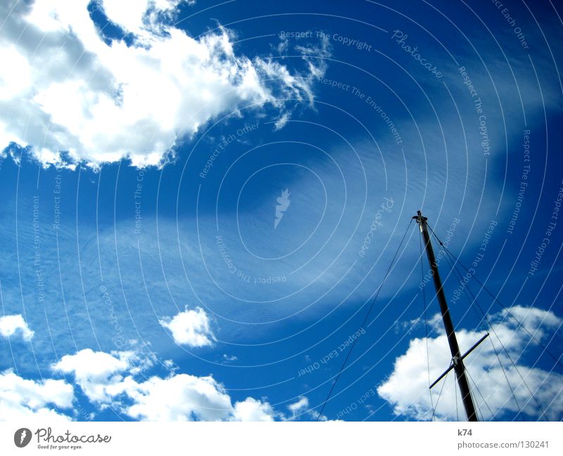 PASSERBY Wasserfahrzeug Wolken Luft Licht Himmel Schifffahrt Strommast Segel Rücken Seil blau Kontrast Wind Sonne
