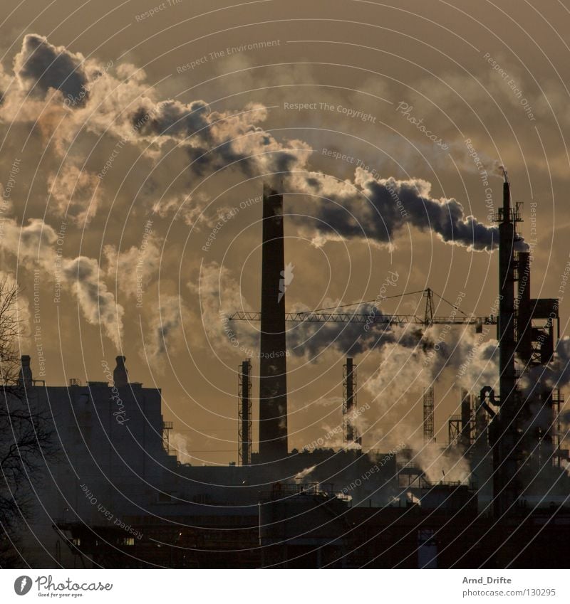 Schlote Raffinerie Kühlung Umwelt Umweltverschmutzung Benzin Abgas Industrialisierung brennen Ruhrgebiet Umweltschutz Sonnenuntergang Abendsonne Sonnenaufgang