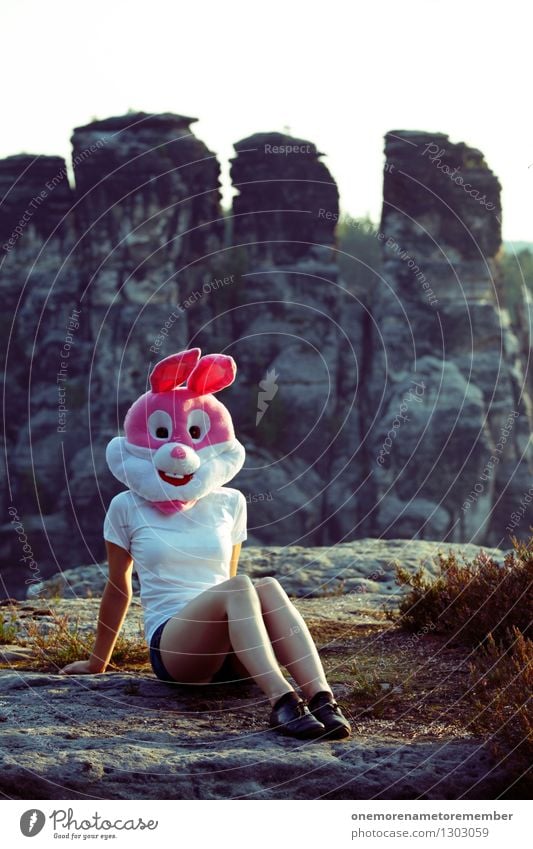 Sitzhase Kunst Kunstwerk Abenteuer ästhetisch Hase & Kaninchen Hasenohren Hasenjagd Hasenzahn feminin Körperhaltung Felsen Erotik Kostüm verkleidet rosa