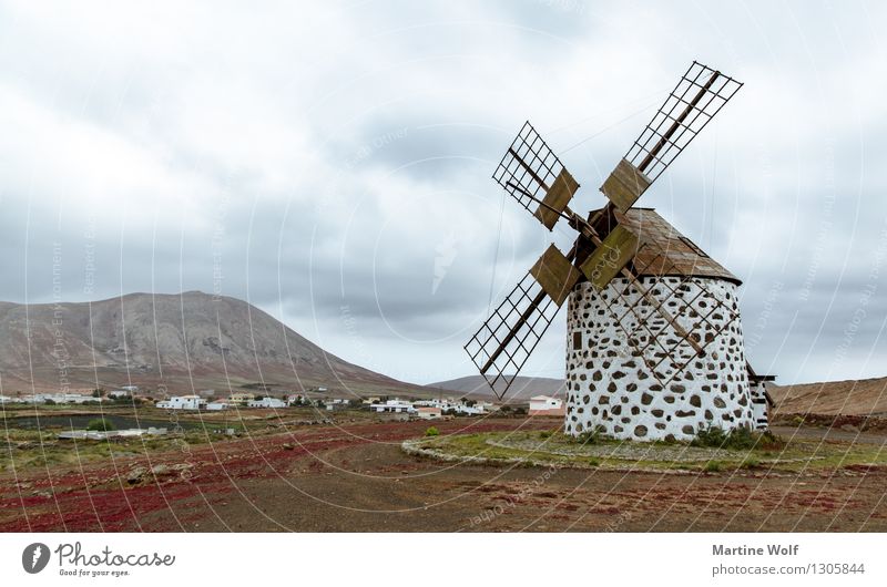 the mill La Oliva Fuerteventura Spanien Kanaren Europa Windmühle Natur Architektur Farbfoto Gedeckte Farben Außenaufnahme Menschenleer Textfreiraum links