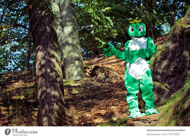 Wälderbummler Kunst Kunstwerk ästhetisch Frosch Froschperspektive Froschkönig Froschauge Froschschenkel grün Wald Waldlichtung Waldpflanze Karnevalskostüm