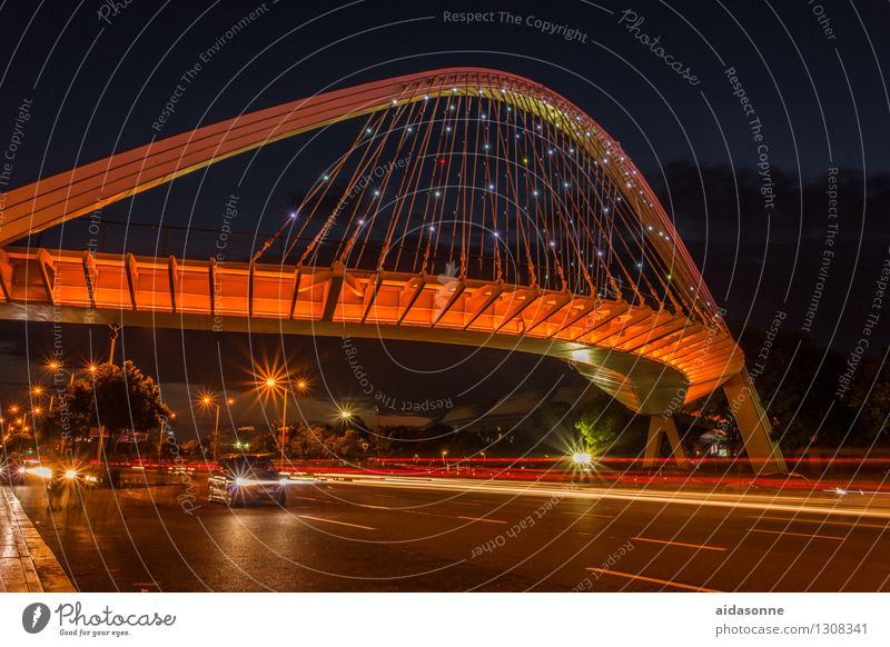Brücke bei Nacht Jiangsu China Stadt Hafenstadt Stadtzentrum Menschenleer Verkehrswege Straßenverkehr Autofahren PKW Beleuchtung Lichtzieher stern Farbfoto