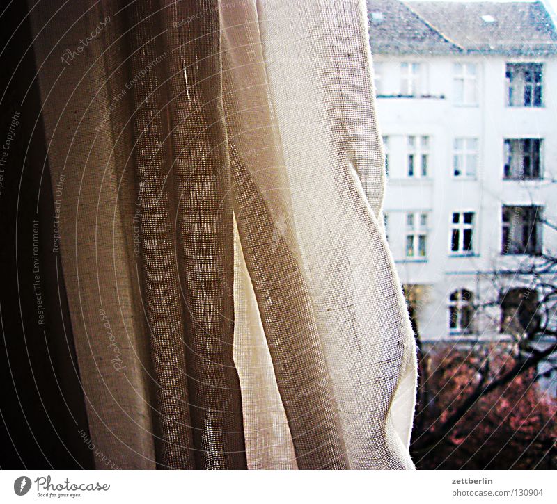 Kein Wetter Haus Fenster Gardine Vorhang Glasscheibe Sonntag Nachbar Balkon Baum Detailaufnahme Häusliches Leben fensterm danke juttaschnecke Fensterscheibe