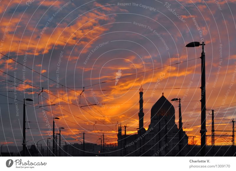 Yenidze Himmel Wolken Sonnenaufgang Sonnenuntergang Winter Schönes Wetter Dresden Deutschland Europa Stadt Menschenleer Industrieanlage Fabrik Bauwerk Gebäude