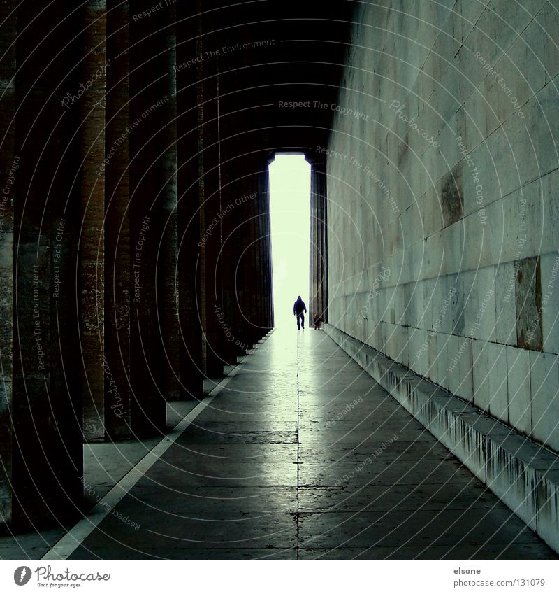 ::DER WEG ZUR ERLEUCHTUNG:: Mann klein groß Ferne Tempel Regensburg Macht Tunnel Licht Gegenlicht Gotteshäuser Wahrzeichen Denkmal Mensch Wege & Pfade Säule