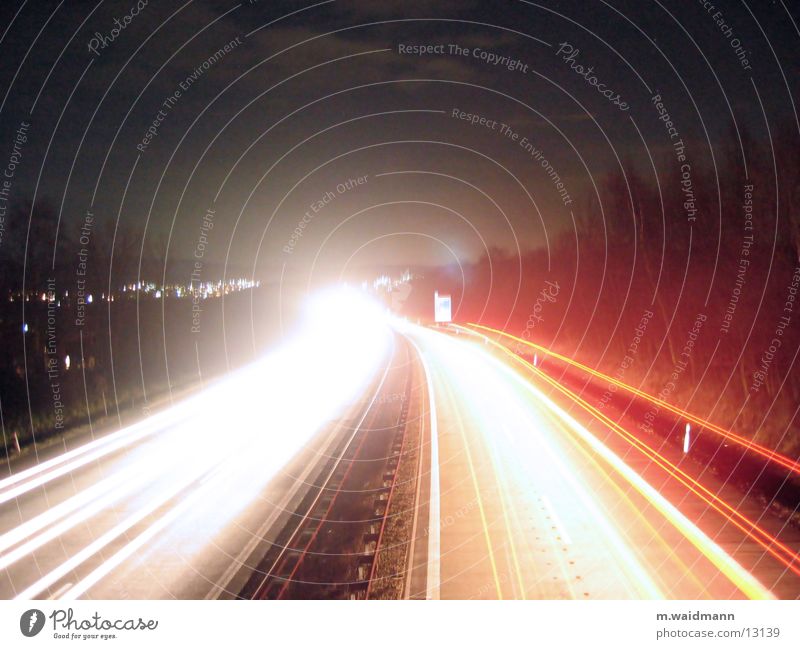 A45, bei Nacht Langzeitbelichtung Autobahn Geschwindigkeit Licht Verkehr Dynamik