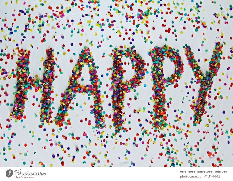HAPPY Kunst ästhetisch happy Happy Birthday Freude spaßig Party Mosaik Konfetti viele Typographie gebastelt Farbfoto mehrfarbig Innenaufnahme Experiment