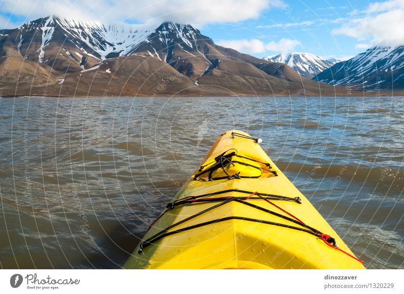 Im arktischen Meer Kayak fahren Lifestyle Freizeit & Hobby Ferien & Urlaub & Reisen Ausflug Abenteuer Freiheit Sommer Schnee Berge u. Gebirge Sport Mensch Natur