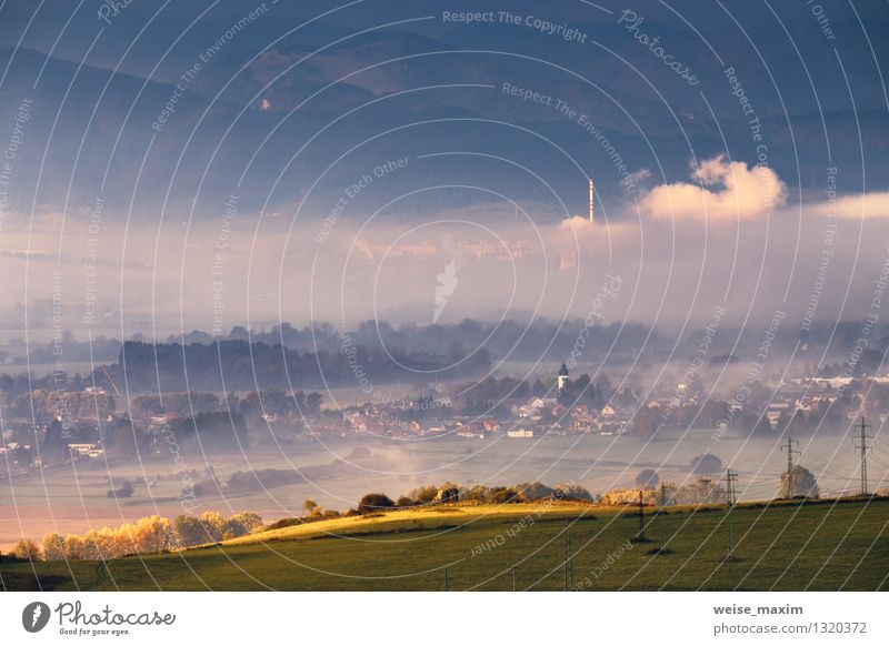 Morgen in der Slowakei Umwelt Natur Landschaft Erde Luft Wasser Himmel Wolken Sonnenaufgang Sonnenuntergang Herbst Wetter Nebel Pflanze Baum Gras Sträucher
