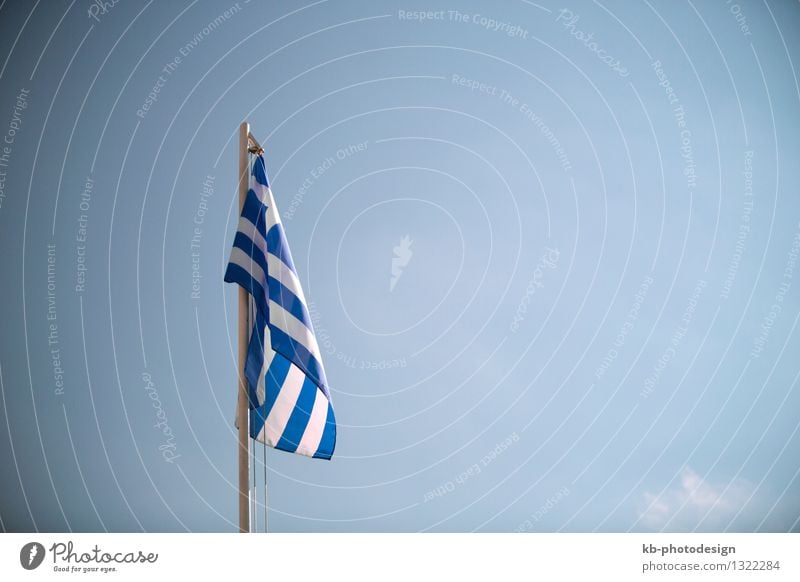 Greece flag in front of a blue sky Ferien & Urlaub & Reisen Tourismus Business Wind Fahne rescue help Greek Nationalitäten u. Ethnien national flag soccer